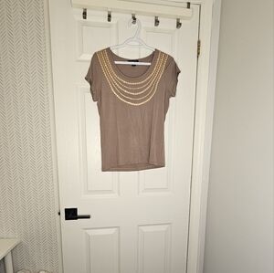 Women's Tan Top with Gold Accents